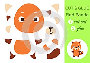 Cut and glue paper little red panda. Kids crafts activity page. Educational game for preschool children. DIY worksheet