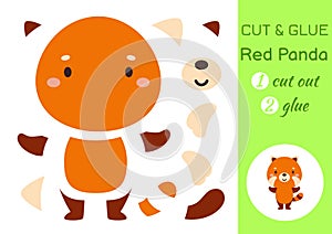 Cut and glue paper little red panda. Kids crafts activity page. Educational game for preschool children. DIY worksheet