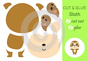 Cut and glue paper little sloth. Kids crafts activity page. Educational game for preschool children. DIY worksheet. Kids