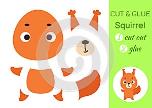 Cut and glue paper little squirrel. Kids crafts activity page. Educational game for preschool children. DIY worksheet