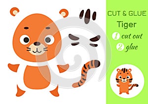 Cut and glue paper little tiger. Kids crafts activity page. Educational game for preschool children. DIY worksheet. Kids