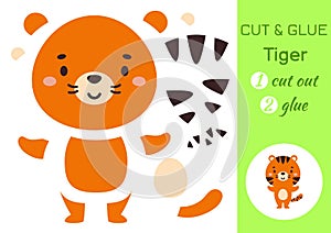 Cut and glue paper little tiger. Kids crafts activity page. Educational game for preschool children. DIY worksheet. Kids
