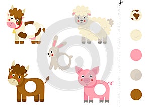 Cut and glue parts of cartoon farm animals