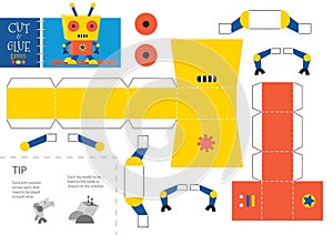 Cut and glue robot toy vector illustration, worksheet.