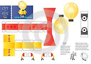 Cut and glue robot toy vector illustration, worksheet. Paper craft and diy model