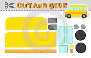 Cut and glue school bus. Vector illustration of school bus. Paper game for children activity and education