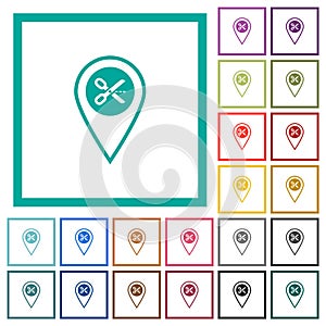 Cut GPS location flat color icons with quadrant frames photo