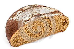 Cut in half a loaf of fresh bread, isolated on white background