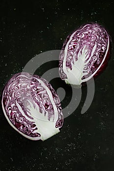 Cut in half red cabbage