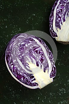 Cut in half red cabbage