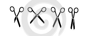 Cut here line icon pack symbol. Paper cut icon with dotted line. Scissors with cut lines. Vector