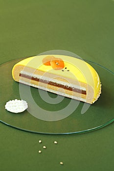 Cut of Honey, Sea-buckthorn and Apricot Yellow Entremet Cake
