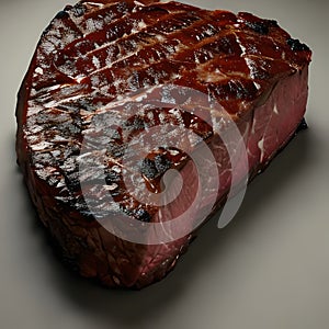 A Cut of Juicy Grilled Steak on a Grey Background Generative AI