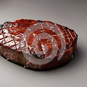 A Cut of Juicy Grilled Steak on a Grey Background Generative AI