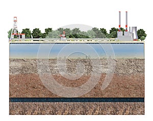 Cut of layers of earth with water with industry