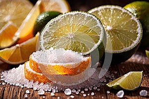 Cut lime slices and sea salt