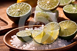 Cut lime slices and sea salt