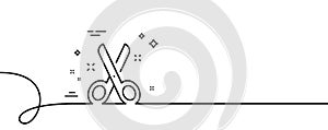 Cut line icon. Tailor, hairdresser or barber scissors sign. Continuous line with curl. Vector