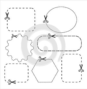 Cut line. Vector illustration. Paper cut icon with dotted line. Vector scissors with cut lines. Vector set of cutting