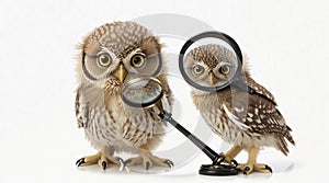 CUT Little Owl wearing magnifying glass