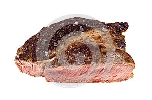 Cut medium well fried rib eye beef steak isolated