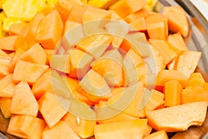 Cut melon of the sweet table on wedding or event party