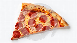 Cut off slice pizza isolated on white background. Neural network AI generated