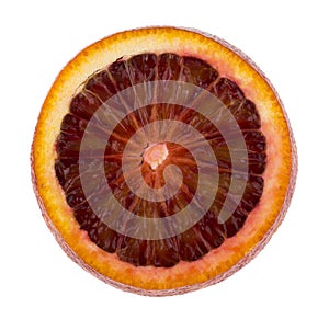 Cut orange isolated on white background close up