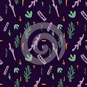 Cut out abstract flourish violet seamless pattern