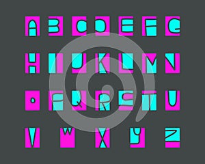 Cut-out alphabet, printmaking lino-cut vector elements on background colorful