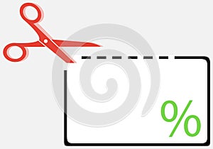 Cut out coupon with scissors and percentage symbol