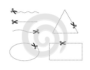 Cut out coupon with scissors. Set of discount coupon icon. Coupon borders. Dotted line and scissors. Vector illustration