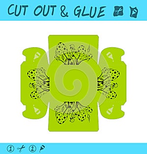 Cut out and glue educational paper game for children. Use scissors and glue to create box for small things, trifles, trinkets