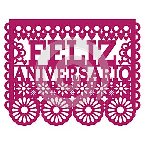 Feliz Aniversario Papel Picado design - Happy Anniversary greeting card, Mexican folk art paper banner photo
