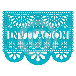 Invitacion Papel Picado vector design - party invitation in Spanish, Mexican pattern greeting card photo