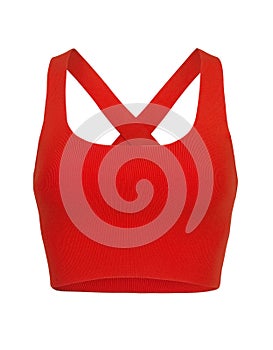 Cut-out of red Razorback Midriff Top On Invisible Mannequin photo