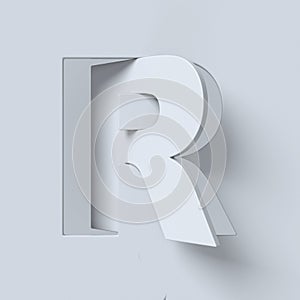 Cut out and rotated font 3d rendering letter R