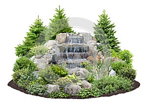 Cut out waterfall surrounded by vegetation
