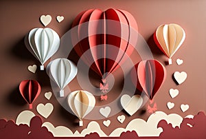 Cut Paper Craft Valentine`s Day Heart Backgrounds - Generative AI