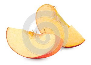 cut of peach fruit isolated on white background. clipping path