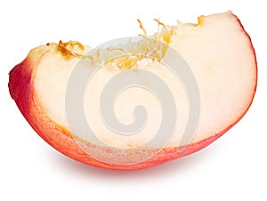 Cut of peach fruit isolated on white background. full depth of field