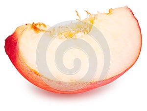 Cut of peach fruit isolated on white background. full depth of field