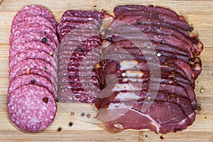 Cut pieces of smoked salam with pepper