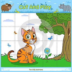 Cut and play puzzle animal game for kids Cat