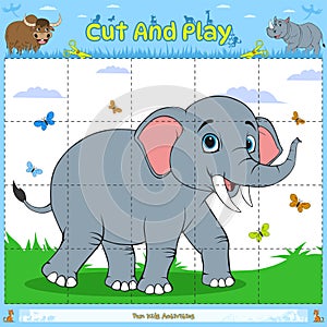 Cut and play puzzle animal game for kids elephant