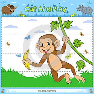 Cut and play puzzle animal game for kids monkey