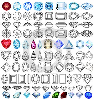 Cut precious gem stones set of forms photo