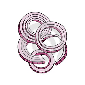 Cut red onions vector illustration. Hand drawn composition with purple rings and slices of onion. Fresh ingredients