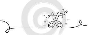 Cut ribbon line icon. Open ceremony sign. Continuous line with curl. Vector