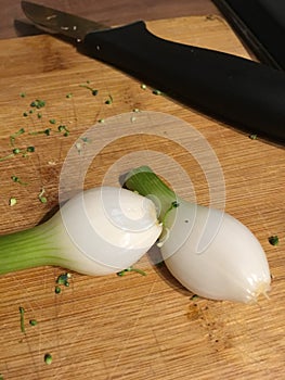 Cut spring onion bulbs